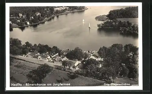 AK Nedlitz, Römerschanze am Jungfernsee, Fliegeraufnahme