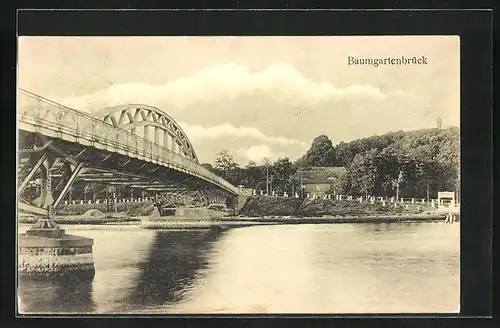 AK Baumgartenbrück, Eisenbrücke und Parkgelände