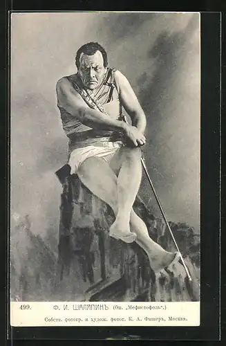 AK Opernsänger Schaljapin als düsterer Mephistopheles in Goethes Faust