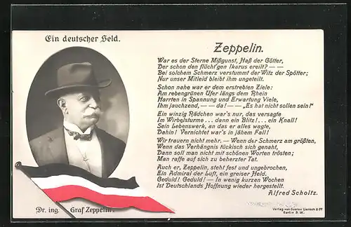 AK Ganzsache PP106E1: Fürst Zeppelin, ein deutscher Held, Gedicht von Alfred Scholtz