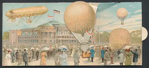 Mechanische-AK Frankfurt a. M., Internationale Luftschiffahrt-Ausstellung 1909, Ballone und Zeppelin