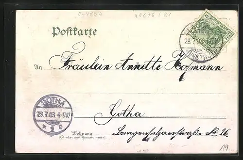 Lithographie Laucha / Unstrut, Bahnhof, Rathaus mit Kirche, Post, Denkmal, Totalansicht