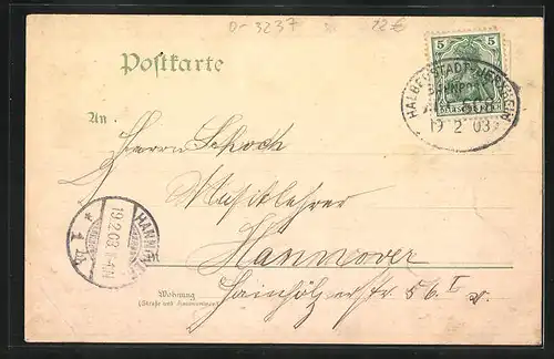 Lithographie Schwanebeck, Breite Strasse, Bahnhof, Kriegerdenkmal, Totalansicht