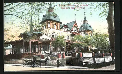 AK Dresden-Kleinzschachwitz, Kurhotel und Restaurant Heinrich mit Pferdekutsche