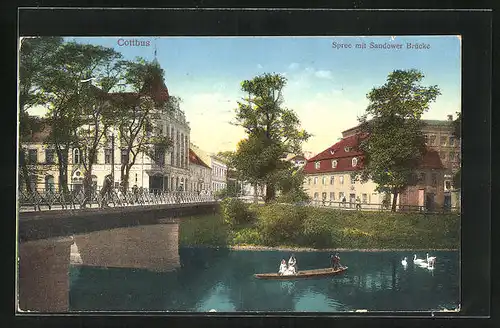 AK Cottbus, Spree mit Sandower Brücke