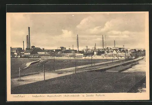 AK Stassfurt, Industire-Ausschnitt, Achenbach u. Sodafabrik