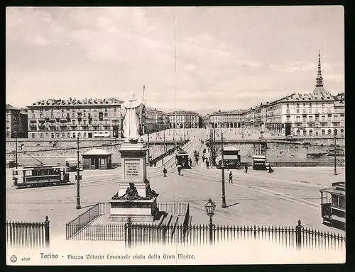 Klapp-AK Torino, Piazza Vittorio Emanuele vista dalle Gran Madre, Strassenbahn