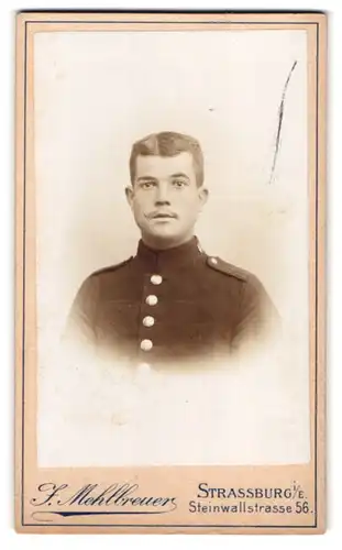Fotografie F. Mehlbreuer, Strassburg i. E., Steinwallstrasse 56, Junger Soldat in Uniform, Inf. Rgt. 128