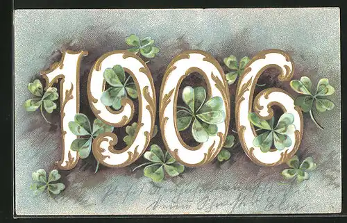 Präge-AK Neujahrsgruss, Jahreszahl 1906, Kleeblätter