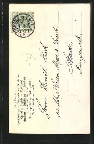 Präge-AK Neujahrsgruss, Jahreszahl 1904, Siegel mit Glücksbringern