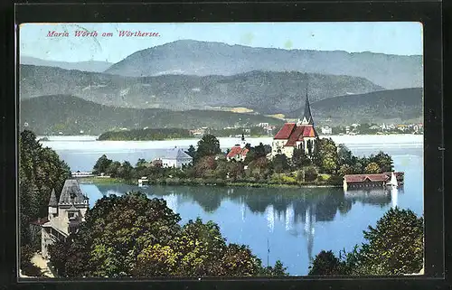 AK Maria Wörth am Wörthersee, Blick auf die Ortschaft mit Kirche