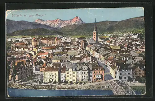 AK Villach, Blick über die Dächer zum Mangart
