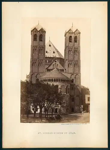 Fotografie Anselm Schmitz, Cöln, Ansicht Cöln, Droschkenkutscher vor der St. Gereon-Kirche um 1881