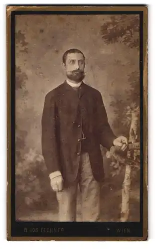 Fotografie B. Jos. Fechner, Leopoldstadt, Taborstrasse 1, Portrait modisch gekleideter Herr mit Bart