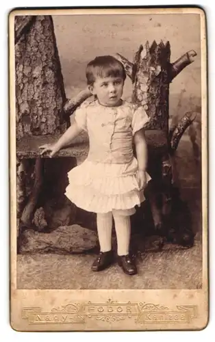 Fotografie Fodor József, Nagy-Kanizsán, Portrait, Kleines Mädchen mit kurzem Kleid 1891