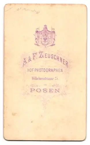 Fotografie A. & F. Zeuschner, Posen, Wilhelmstr. 25, Portrait Offizier in Uniform mit Ordenspange und Epauletten