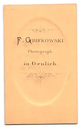 Fotografie F. Grofkowski, Grulich, Portrait Dame im Biedermeierkleid mit hochgesteckten Haaren