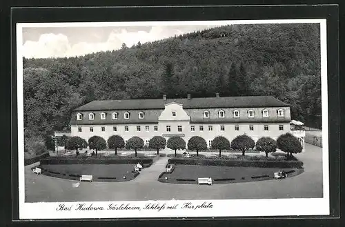 AK Bad Kudowa, Hotel Gästeheim Schloss mit Kurplatz