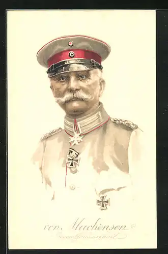 AK Generalfeldmarschall von Mackensen in Uniform mit Schirmmütze, AK-Reklame