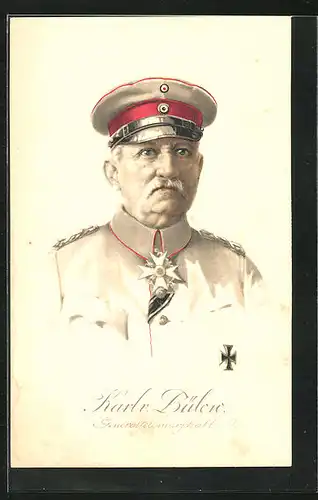 AK Generalfeldmarschall Karl v. Bülow in Uniform mit Schirmmütze, AK-Reklame
