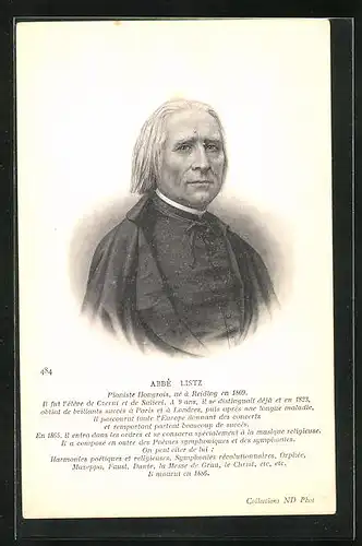 Künstler-AK Portrait Abbé Listz in schwarzer Kleidung