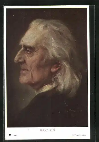 Künstler-AK Portrait Franz Liszt in schwarzer Kleidung