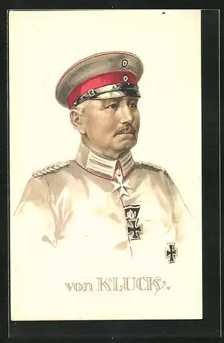 AK Heerführer von Kluck in Uniform mit Orden, AK-Reklame Hermann Schött AG Rheydt