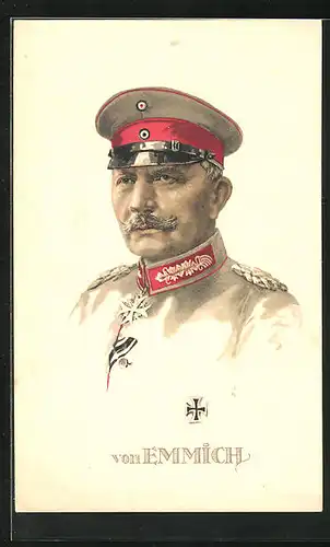 AK Heerführer von Emmich in Uniform, AK-Reklame Hermann Schött AG Rheydt