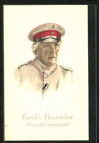 AK Generalfeldmarschall Graf v. Haeseler in Uniform, AK-Reklame Hermann Schött AG Rheydt