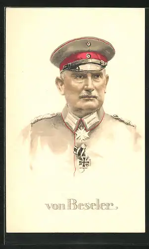 AK Heerführer von Beseler in Uniform, AK-Reklame Hermann Schött AG Rheydt