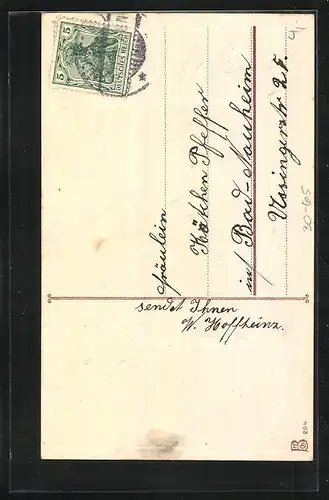 Präge-AK Kleines Kind mit Korb und Mütze, Geburtstagsgruss