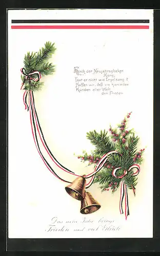 Präge-AK Glocken am Tannenzweig, Neujahrskarte