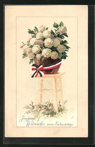Präge-AK Blumenstrauss mit Reichsflagge, Geburtstagskarte
