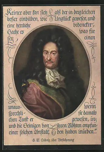 Künstler-AK Gottfried Wilhelm Leibniz über Versicherung, Schleichwerbung der Allianz Versicherung