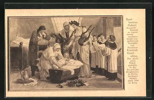Künstler-AK Beethovens Geburt, Aquarell-Entwurf von Friedrich Geselschap