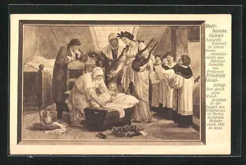 Künstler-AK Beethovens Geburt, Aquarell-Entwurf von Friedrich Geselschap