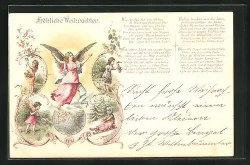 Lithographie Jahreszeitliche Impressionen und Verse, Weihnachtsengel