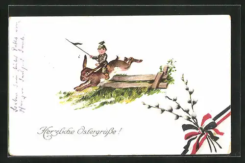 Künstler-AK Ad. Hoffmann: Soldat reitet auf Osterhase