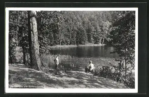 AK Köthen / Wendisch Buchholz, Badestelle am Schwanensee