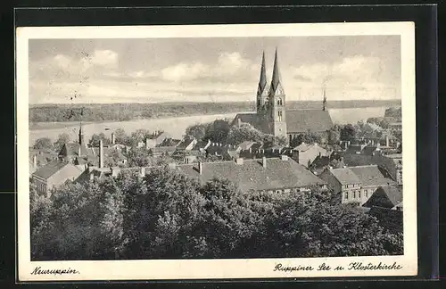 AK Neuruppin, Ruppiner See und Klosterkirche aus der Vogelschau