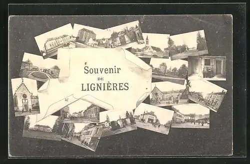 AK Lignières, Gebäudeanicht, Kirche, Ortspartie