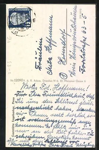 AK Pirna, Strassenpartie mit Gasthaus Engelserker