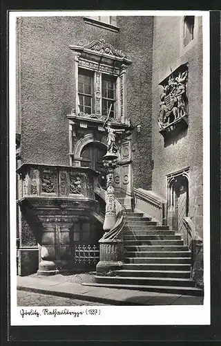 AK Görlitz, Rathaustreppe mit Eingang