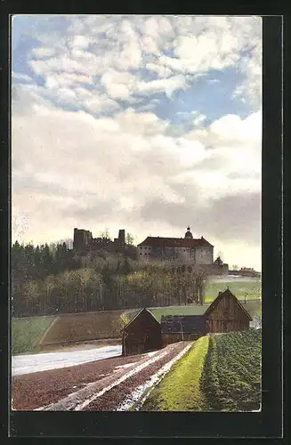 AK Frauenstein, Schlossansicht mit Umgebung