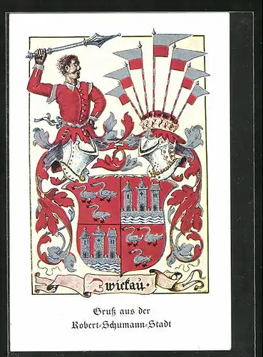 AK Zwickau, Stadtwappen und Ritterhelm