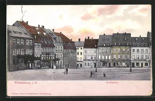 AK Waldenburg i. S., Marktplatz mit Geschäften