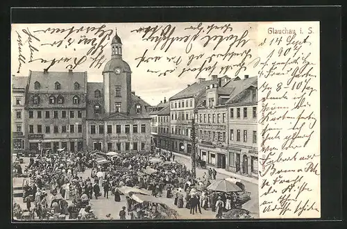 AK Glauchau i. S., Marktplatz mit Geschäften