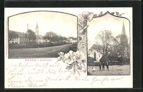 AK Sayda i. Erzgeb., Marktplatz, Kirche