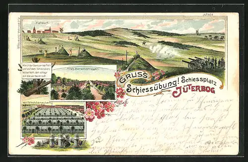 Lithographie Jüterbog, Schiessübungen auf dem Schiessplatz