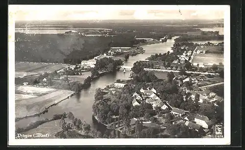 AK Prieros /Mark, Fliegeraufnahme der Ortschaft